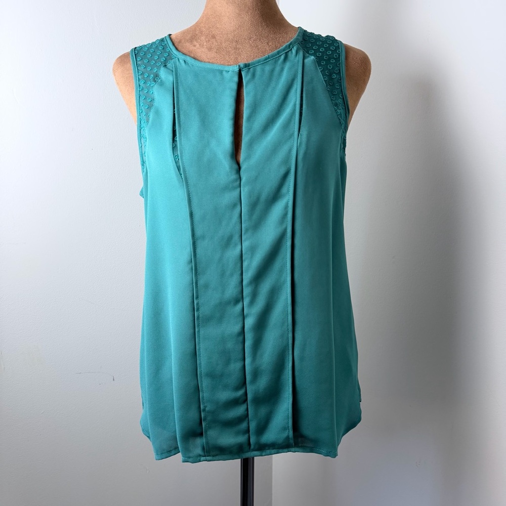 Anthropologie Maeve Teal Pleated Keyhole Sleeveless Camisole